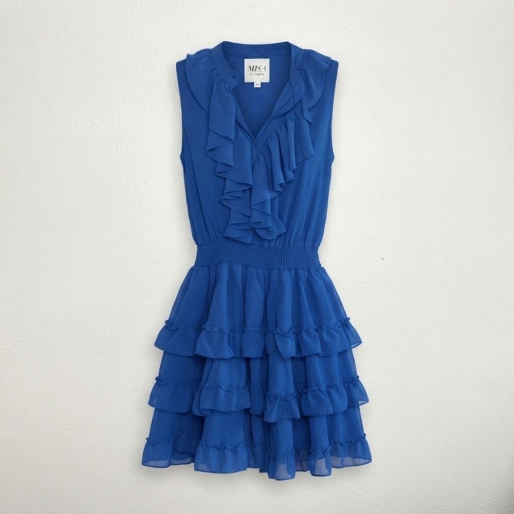 Misa Los Angeles Melda Royal Blue Dress Tiered Smocked Waist Mini Size XS